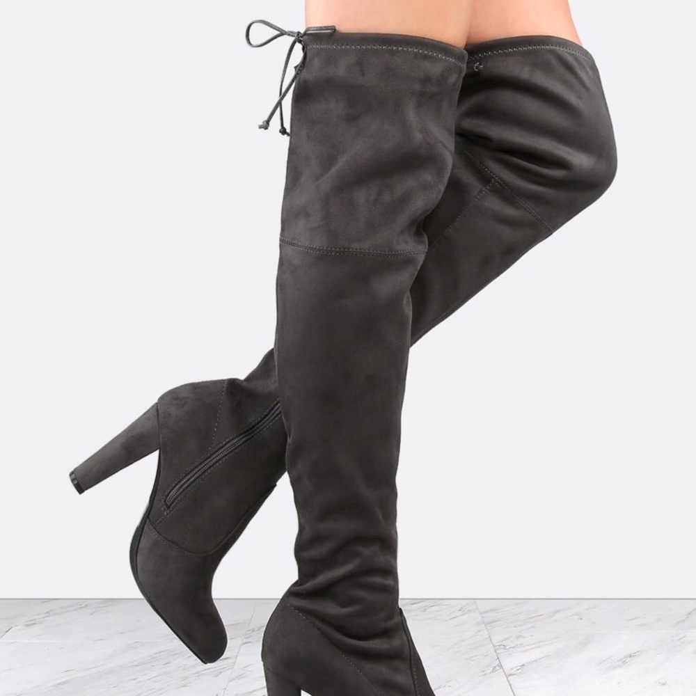 Grey thigh high boots!